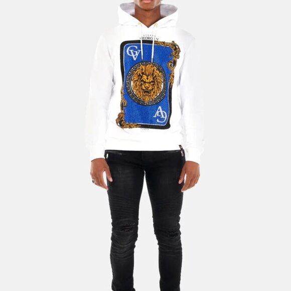 Avenue George V Paris White Hoodie Lion Rhinestone Men's Sweatshirt Small - Picture 4 of 7